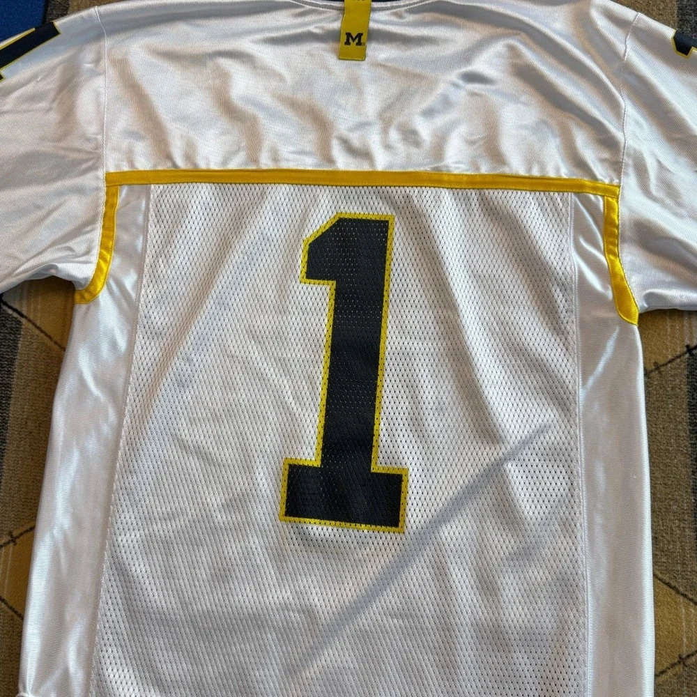 Adidas Michigan Wolverines Jersey White Blue Yellow Number 1 Mens Small Football